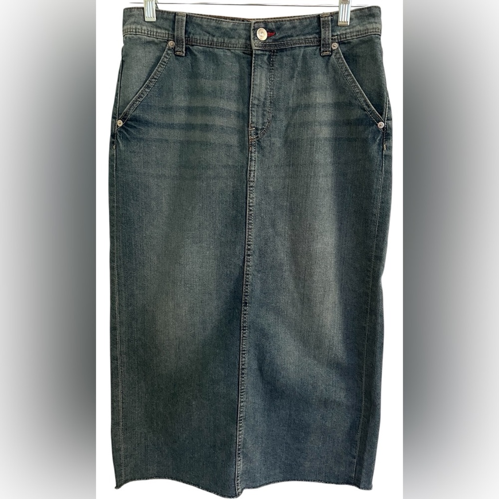 Divided Blue Denim Front Slit Maxi Denim Skirt, Size 6